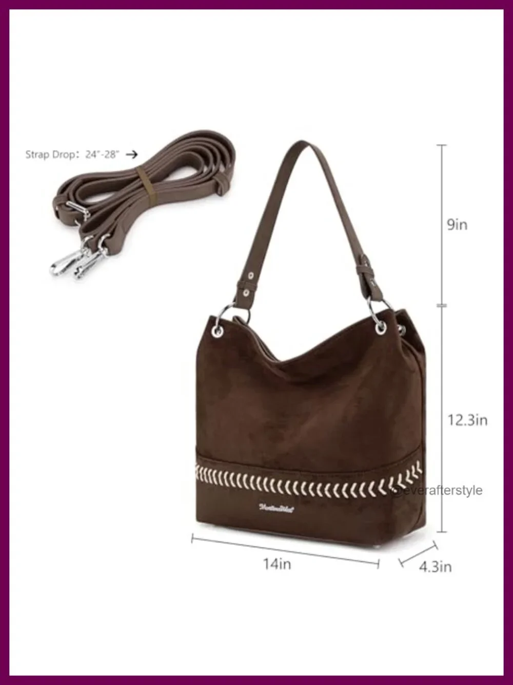 Faux Suede Hobo Bag Slouchy Shoulder Tote Purse with Zip Top and Crossbody Strap
